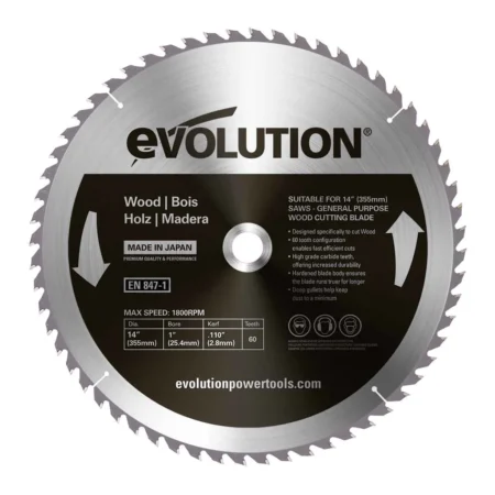 Циркулярен диск / диск за циркуляр - за дърво 60T (K007A) / Evolution GW355TCT-60 /