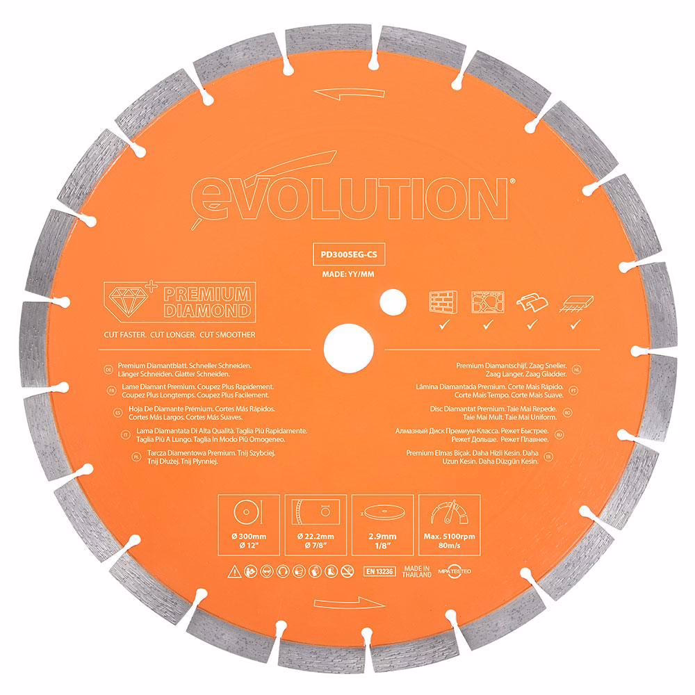 Диамантен диск - сегментиран / Диамантина (L022A) 12“ / EVOLUTION PD300SEG-CS / 1 Диамантен диск - сегментиран / Диамантина (L022A) 12“ / EVOLUTION PD300SEG-CS /